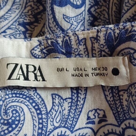 EUC Zara Blue/White Paisley Babydoll Dress Size Large - Picture 5 of 5